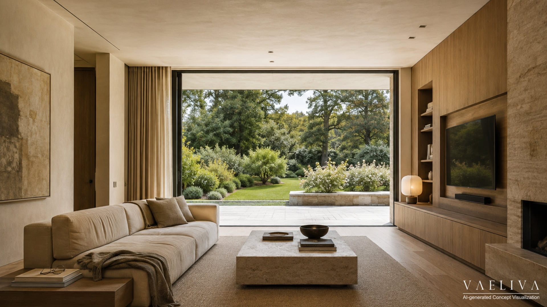 Warm Minimalism Living Room — House 001